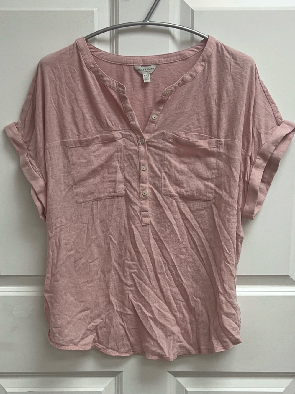 Lucky Brand Mixed Media Pink Henley Top Size XL